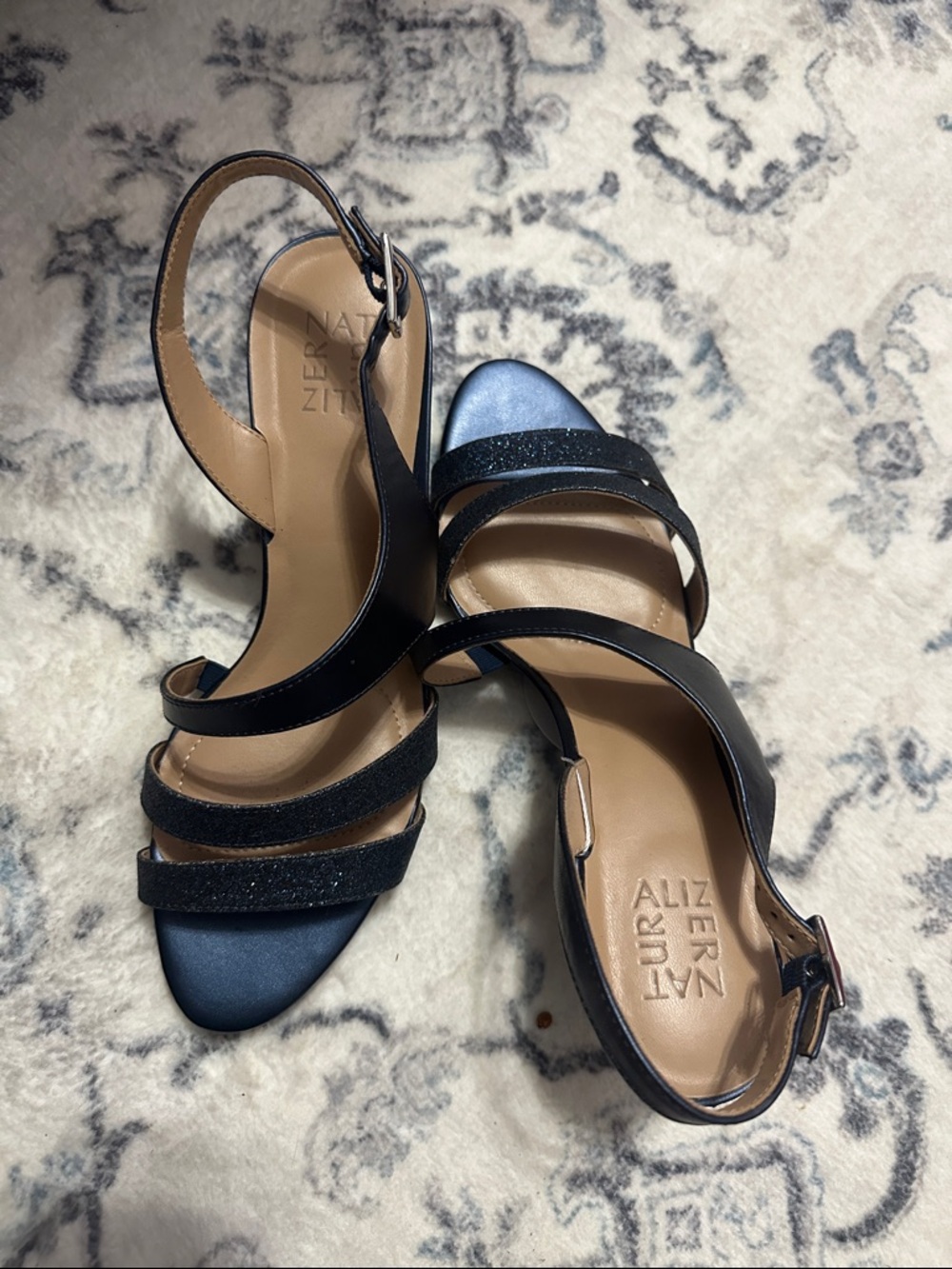 Naturalizer Navy Strappy Slingback heels  with Glitter Accents